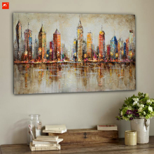 Orange hues art downtown reflection oil painting