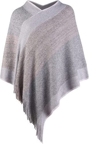 Poncho de xale de malha elegante e elegante com borla