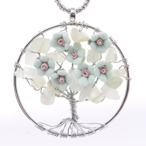 Collier de pendentif en pierre ornement de fleurs arbre de vie