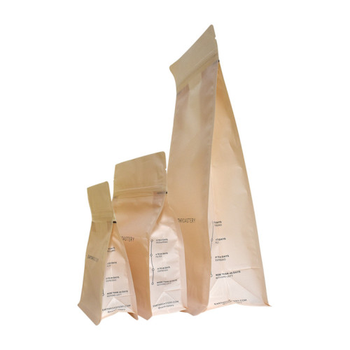 OEM Food Ziplock Kraft Brown Paper Block Bottom Tea -pakkauspussi suunnittelussa