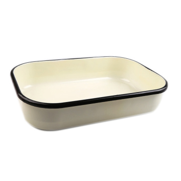Large Enamel Roaster Pan Painted Rim Baking Pan