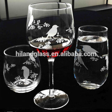 Hand blown etched drinking glass