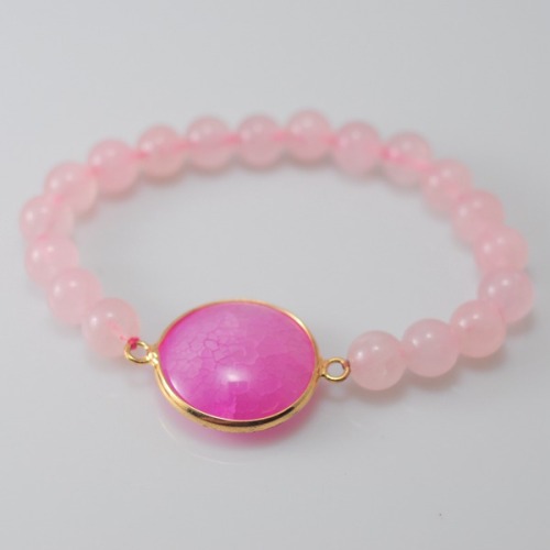 Rose Quartz Bracelet with Agate Pendant Gemstone jewelry