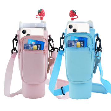 Adjustable Strap Neoprene Water Bottle Carrier with Phone Pocket