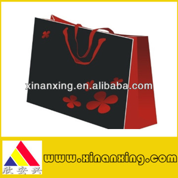 black paper bag with red flower printing made in china