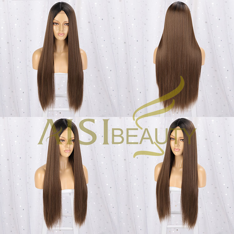 Aisi Beauty 26 Inch Vendor Cheap Multi Color Long Silky Straight Wig Swiss Lace Synthetic Hair For Black Women Lace Front Wig