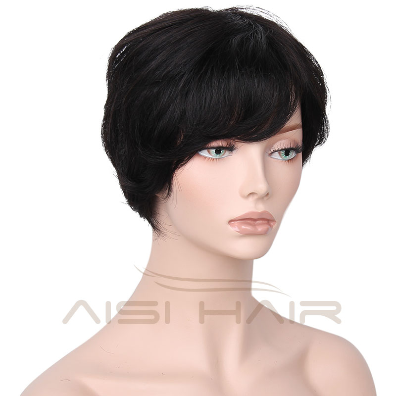 Aisi Hair Brazilian Human Hair Wigs For Black Women  Short Straight Black Human Hair Wigs With Bangs