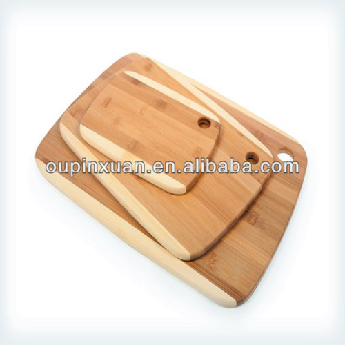 2014 venta caliente de 3 piezas de bambú central tabla de cortar conjunto de bambú tabla de cortar cocina bloque de madera de bambú