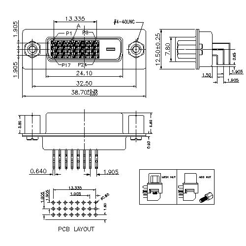 DVI 24+1 Female Angle DIP Type Nuts ON Front Shell