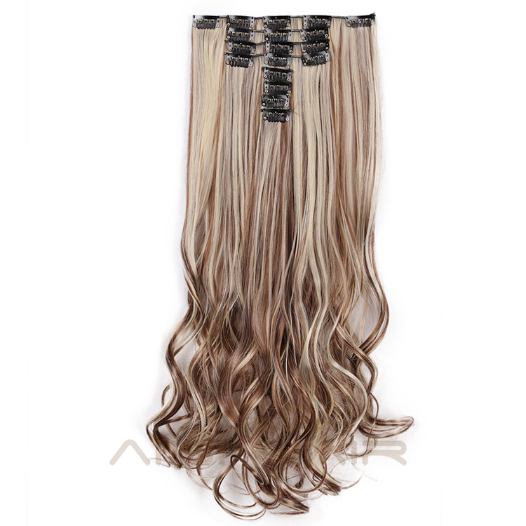 Aisi Hair 8 Pcs 18 Clips Long Wavy Full Head High Temperature Multicolor Clip In Hair Extensions Synthetic Hair Extensions