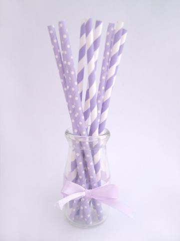 Purple and white paper straws for sales