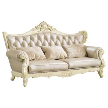 Wooden Armrest European Victorian Luxury Style Leather Sofa