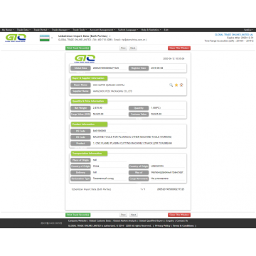 Máquinas herramientas Uzbekistán Importar B / L Datos