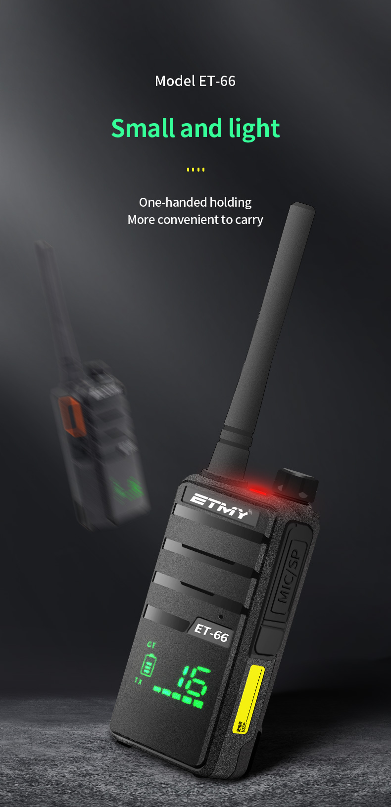 ETMY ET-66 Mini Hotel 2 Way Radio Call UHF Long Distance Cheap Walkie Talkie 2pcs Set
