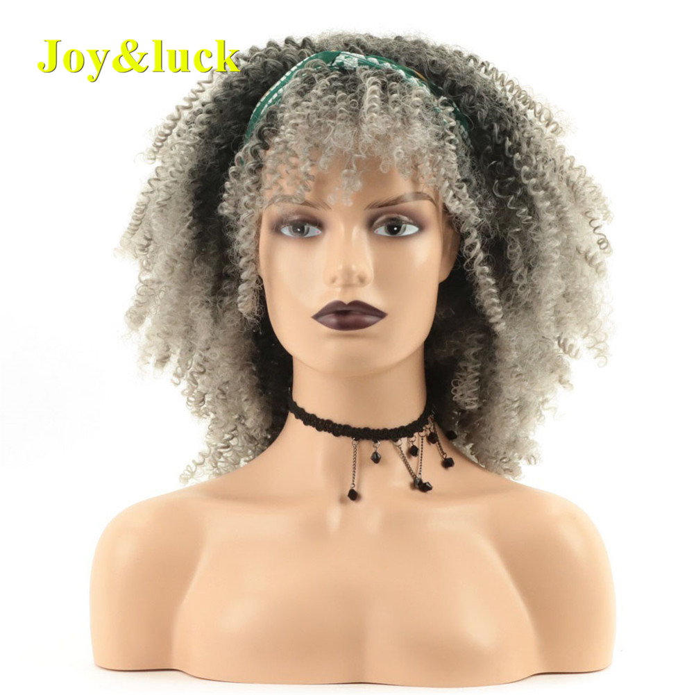 Women's Wholesale Head Band Wig Green Hairband  Ombre Grey Scarf  Hair Short Afro Kinky Curly Headband Wig Synthetic Hair Wigs
