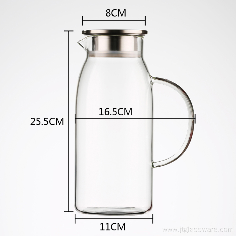 High transparent glass beverage pitcher with handle