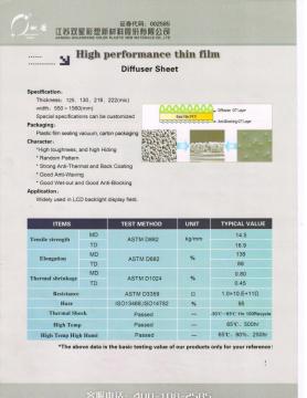 Diffuser sheet pet film for LCD Backlight display