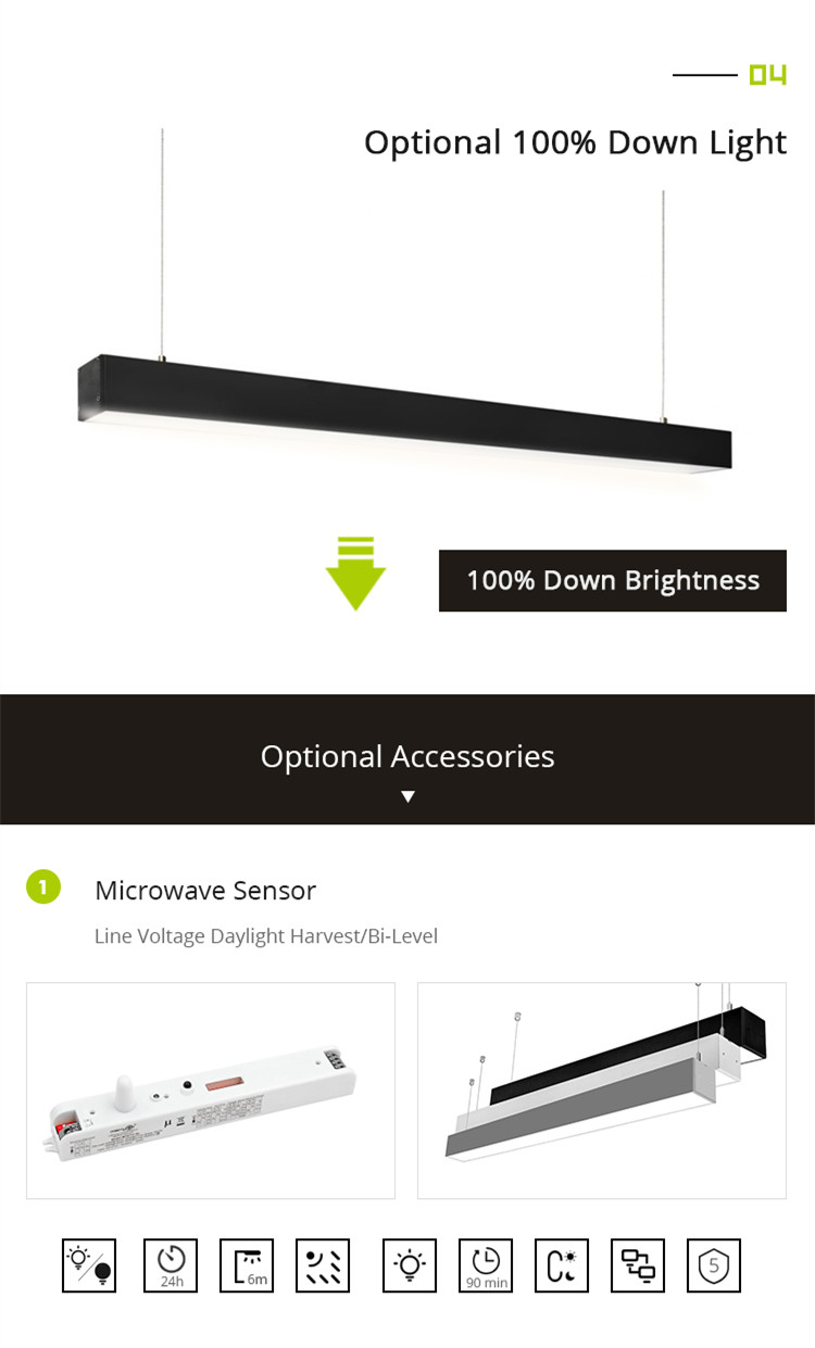 UGR 19 Office linkable led linear light, Black Linear Led Light, up and down led pendant light