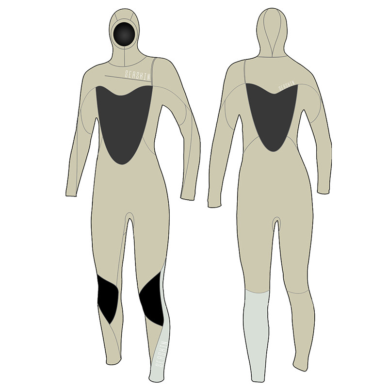 Seaskin dalış Wetsuits Women&#39;s 5mm kapüşonlu göğüs zip