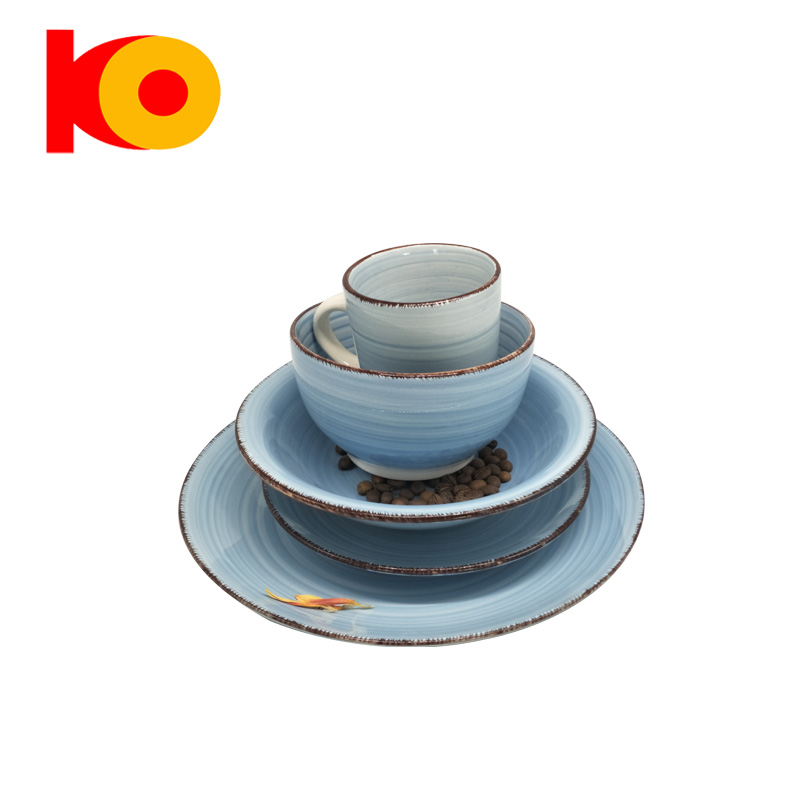 wholesale 20pcs cheap light blue stoneware dinnerware sets ceramic  hand painted dinner sets