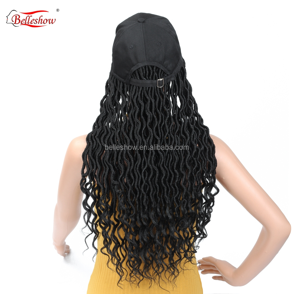 Hot sell wholesale crochet braid hair faux locs with curly ends wavy faux locs crochet goddess faux locs black basketball hat