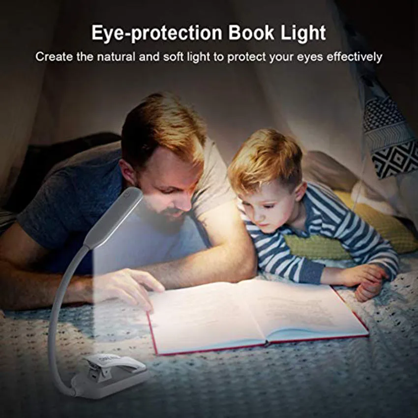 USB Rechargeable Eye-Caring Book Clip Desk Lamp for Reading