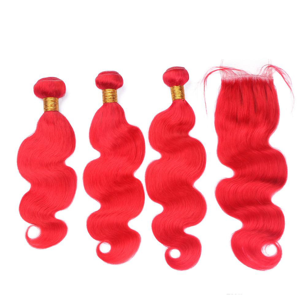 Wine Human Hair Weave Bundles with Closure Extension Red Hair Fuxin Brazilian Remy Hair WEAVING Machine Double Weft >=20%