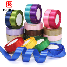 100% Polyester 25mm Satin Ribbon Roll with Gold Trim - Ribbon Wholesaler