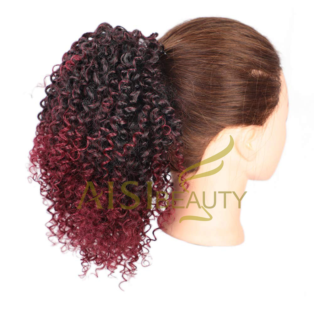 Aisi Beauty New Design Wholesale Ombre Red Afro Fluffy Puff Hairpiece Extension Messy Donut Curly Afro Kinky Afro Hair Bun
