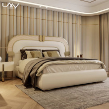 Modern Luxury White Leather Upholstered King Size Bed Headboard for Hotel Villa Bedroom