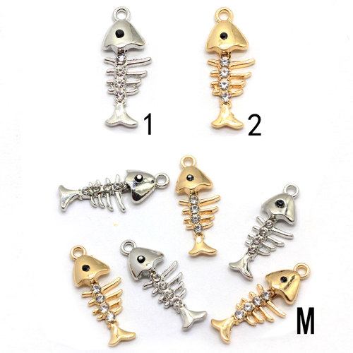 Golden Argyric Colors Fish Bone Charms Sea Animal Alloy Rhinestone Skeleton DIY Craft Pendant κολιέ Διακόσμηση