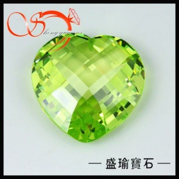 apple green CZ heart shape CZ double facets heart CZ