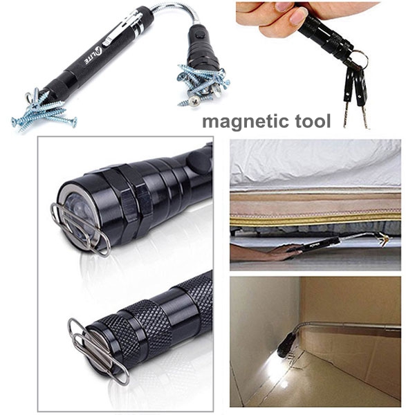magnetic pick-up tool 3 led flashlight with telescoping magnet