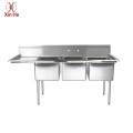 Stainless Steel 3 Compartment Sink With Right Drainboard