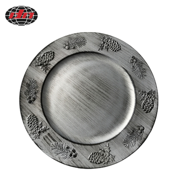 Antique Silver Pine Cones Plastic Charger Plate