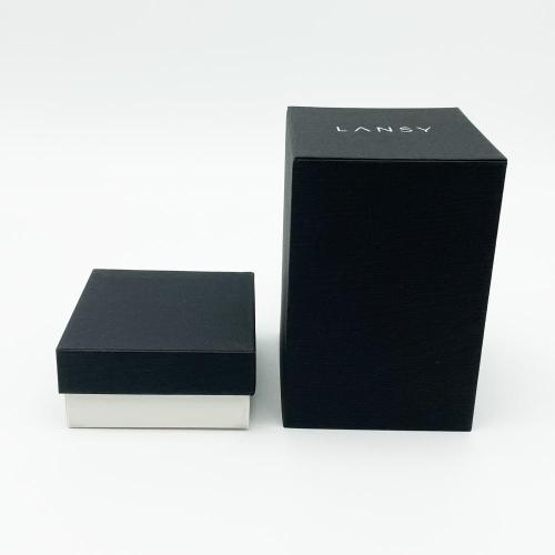 Caixa de papel de textura preta para garrafa de perfume