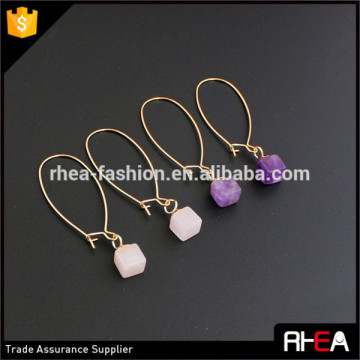 amethyst and pink quartz stone 18k gold earrings,fashion boho handmade drop earring