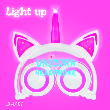 Dibujos animados Unicornio Cat Ear Kids LED Auriculares para niños