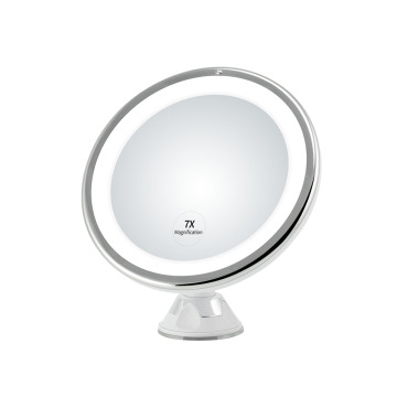 Cordless lighted suction cup mirror for bathroom