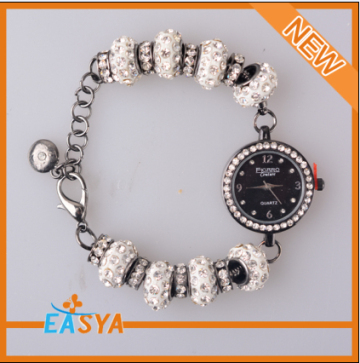 2014 New Design Rhinestone Beads Chain Bracelet With Watch Charms