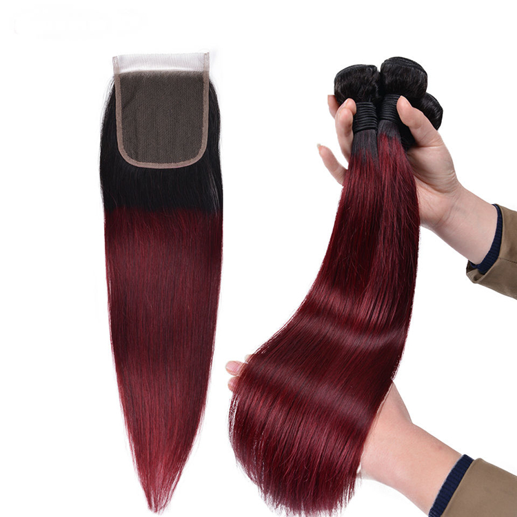 Cheap Price Raw Indian Hair Weave Color 1b/99j Hair Extensions Raw Virgin Human Hair Bundles With Closure