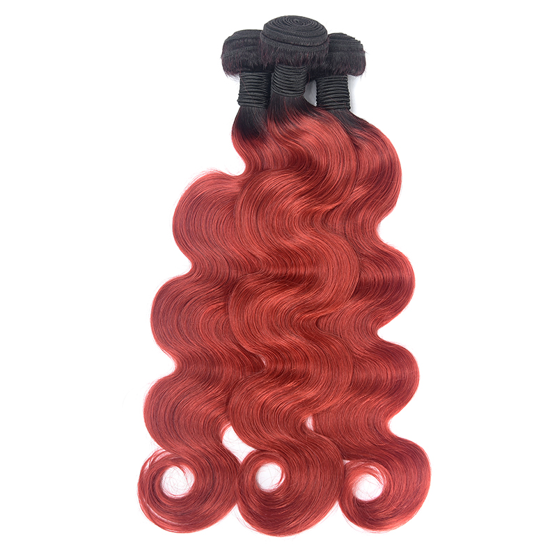 Free Sample Hair Bundles Cuticle Aligned  Raw Burmese Hair Indian Body Wave Two Tone Ombre 1B/Red Virgin Human Hair