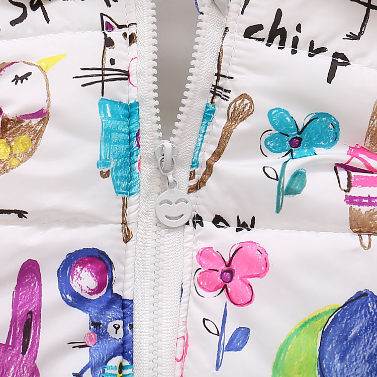 Children Clothing Winter Outerwear&Coats Animal Graffiti Thick Princess Girls Vest Hooded Kids Jackets Baby Girl Warm Waistcoat