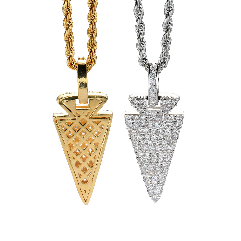 custom diamond jewelry necklace,blingbling hip hop men women copper setting zircon gold plated triangle carrot necklace pendants