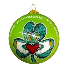 Hand Painted Green Flower Pattern Christmas Glass Ball Ornaments - In Stock, 8cm Inside