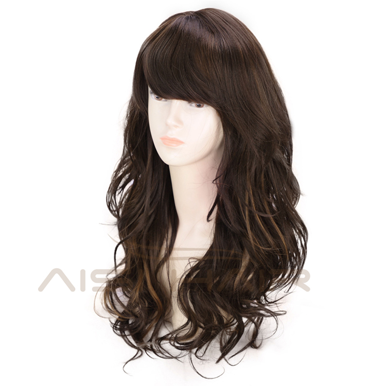 Aisi Hair Long Wavy Brown Bang Wig Heat Resistant Synthetic Hair Wig For Black White Women Fashion Cosplay Christmas Wigs