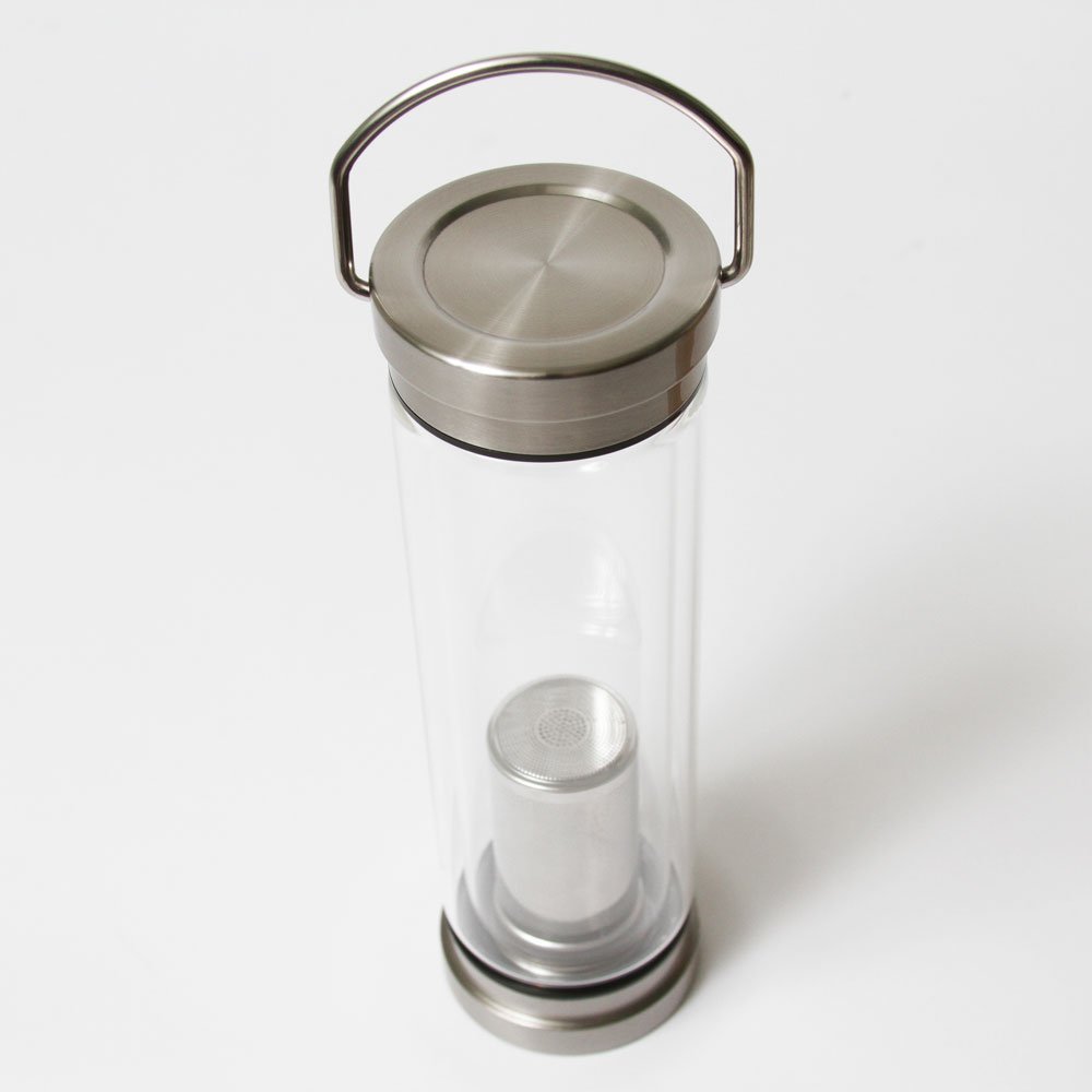 Double Wall Borosilicate Glass Juice Water Bottle with Stainless Steel Lid