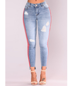 Side Stripe High Elasticity Super Skinny Women Jeans