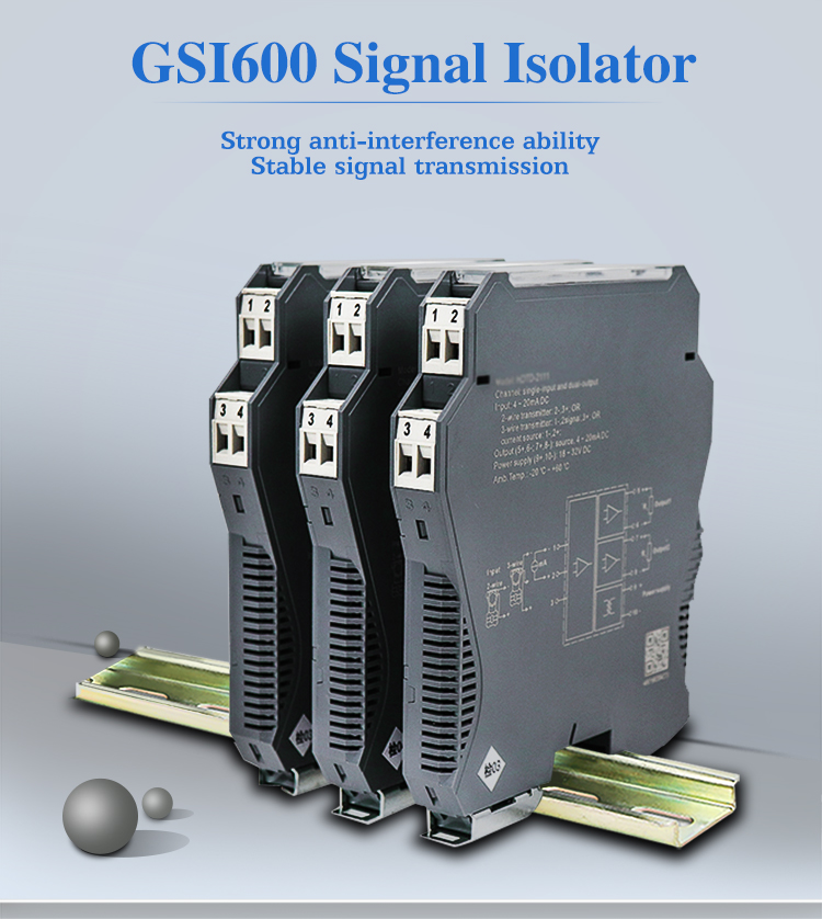 GSI600 0-10v saídas duplas 4-20mA din rail isolador de sinal galvânico