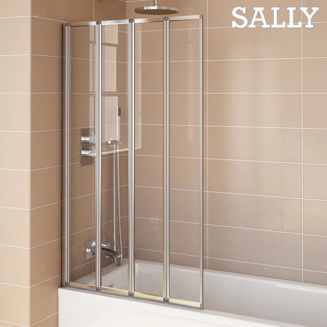 Sally Bi-Fold Bathscreen Glass Panel Framed 4-Fold Bathroom Bathtub Shower Folding Screen Door